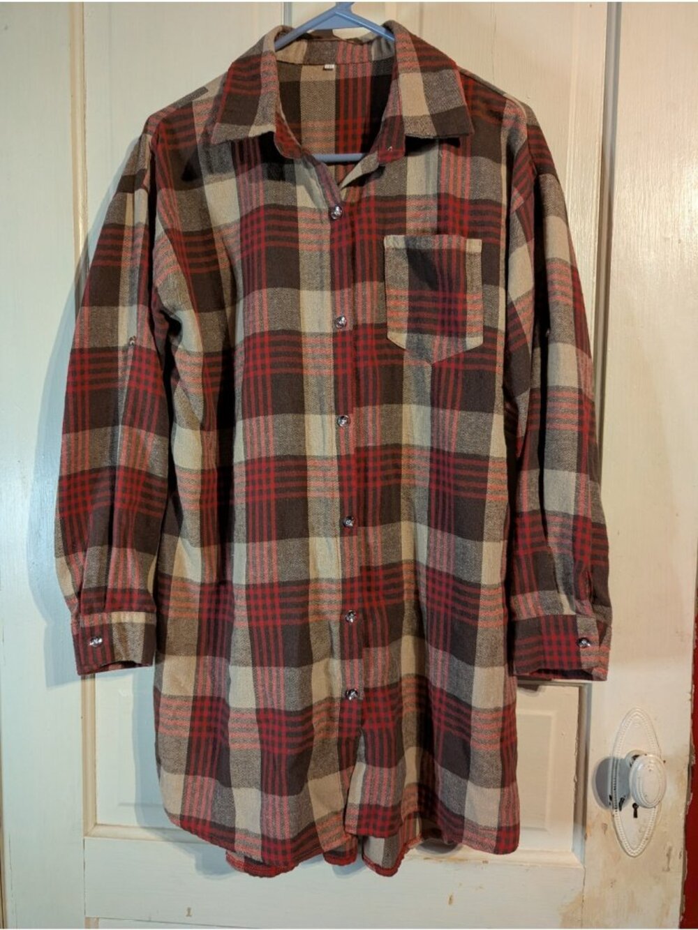 Brown Red Plaid Button Up Flannel Shirt Size 1XL